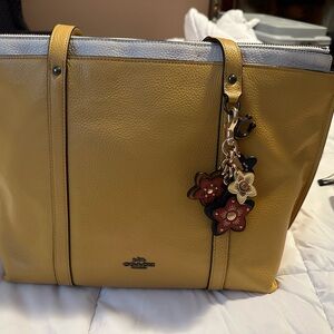 Coach Mustard Leather Tote with Floral Charms